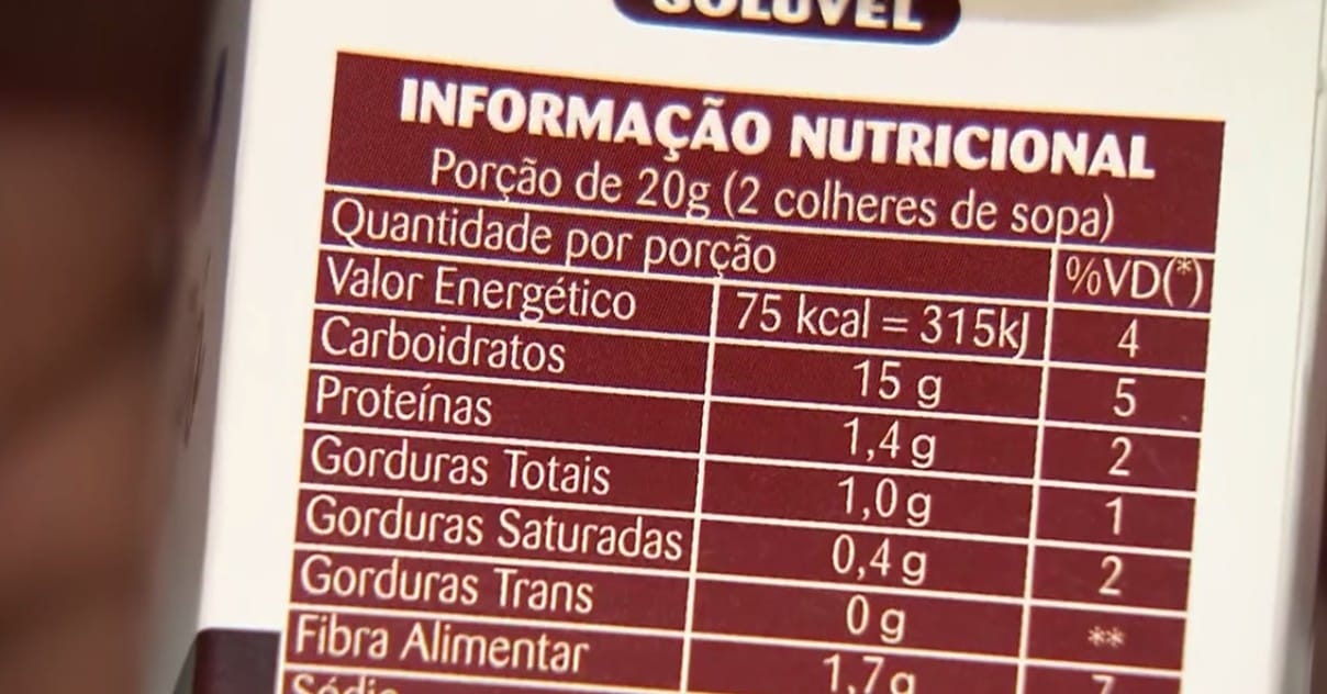 informação nutricional de produtos de alimentos